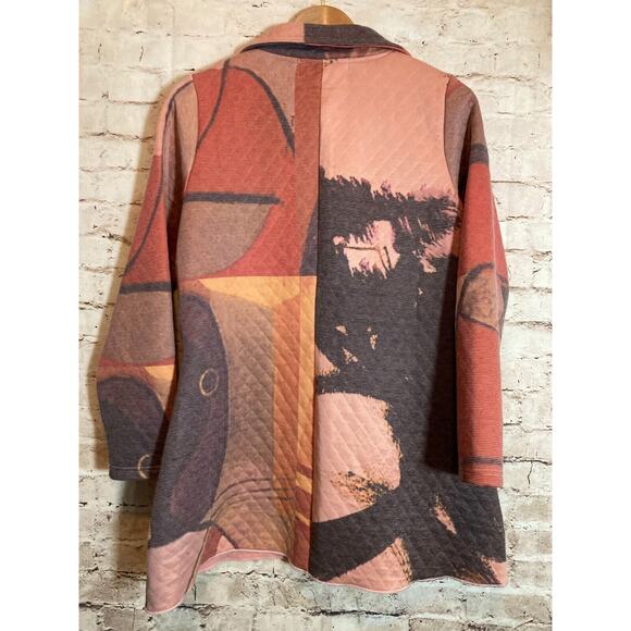 Donna White Jacket Womens Small Pink Quilted Abstract Art Button Front Artsy - Picture 12 of 14